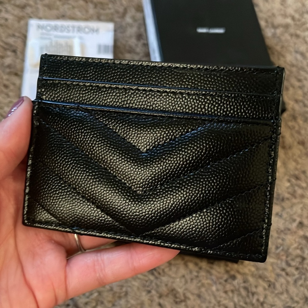 Saint Laurent Black Chevron Quilted Leather Card Case - Picture 3 of 11